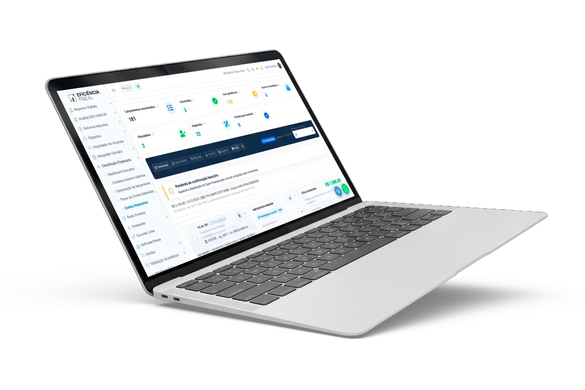Painel da plataforma Eficiência Fiscal em um notebook